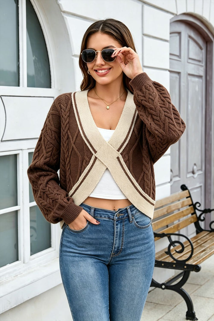 Cable Knit Contrast Trim Sweater