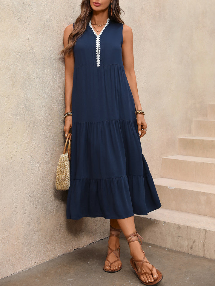 Tiered Midi Dress with Lace Trim