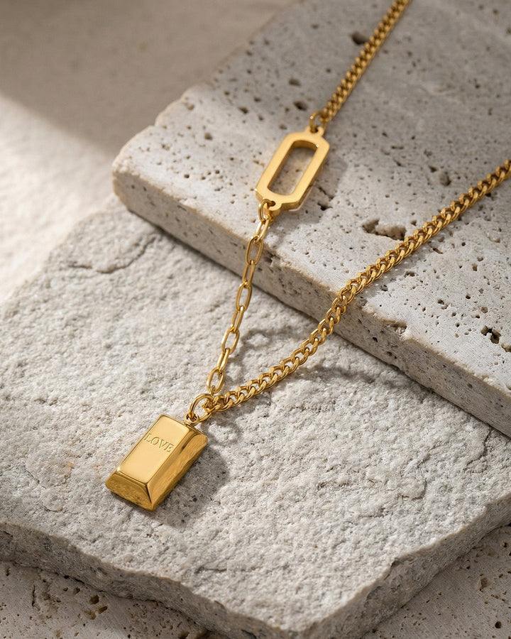 Love Pendant Paperclip Chain Necklace