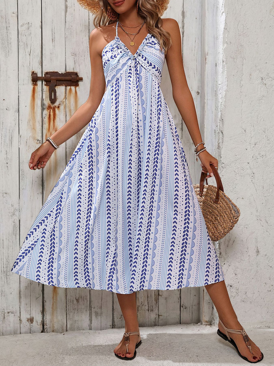 Coastal Boho Midi Halter Dress
