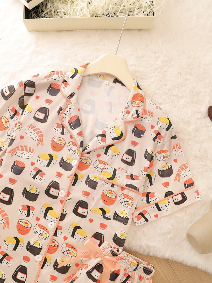 Sushi Print Ruffle Hem Pajama Set