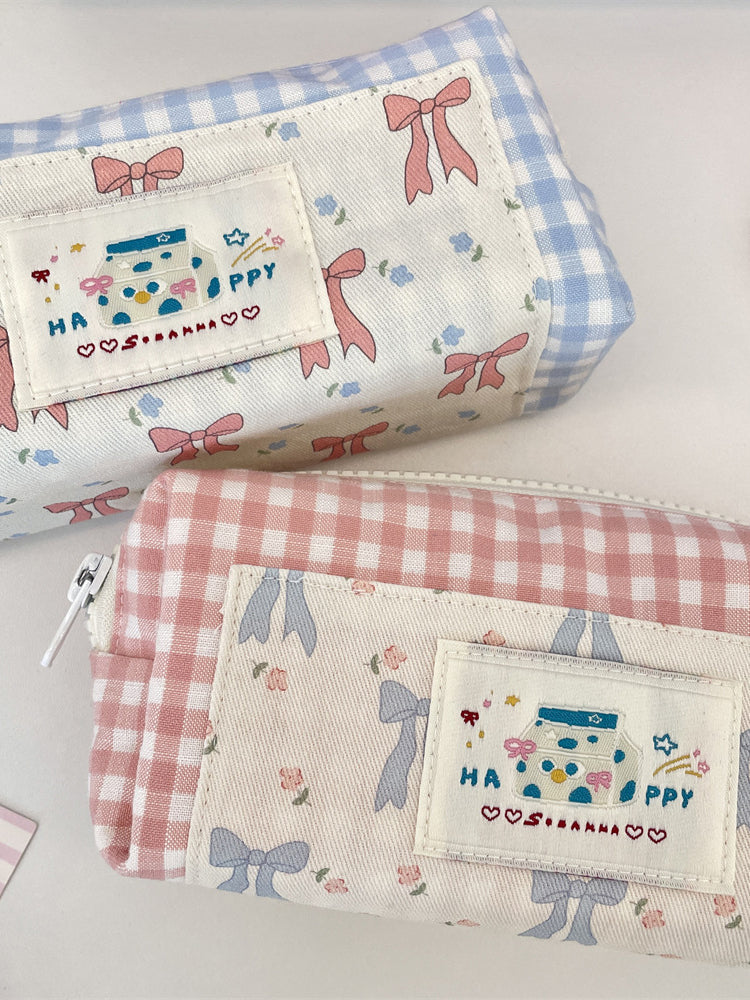 Gingham Bow Pencil Pouch