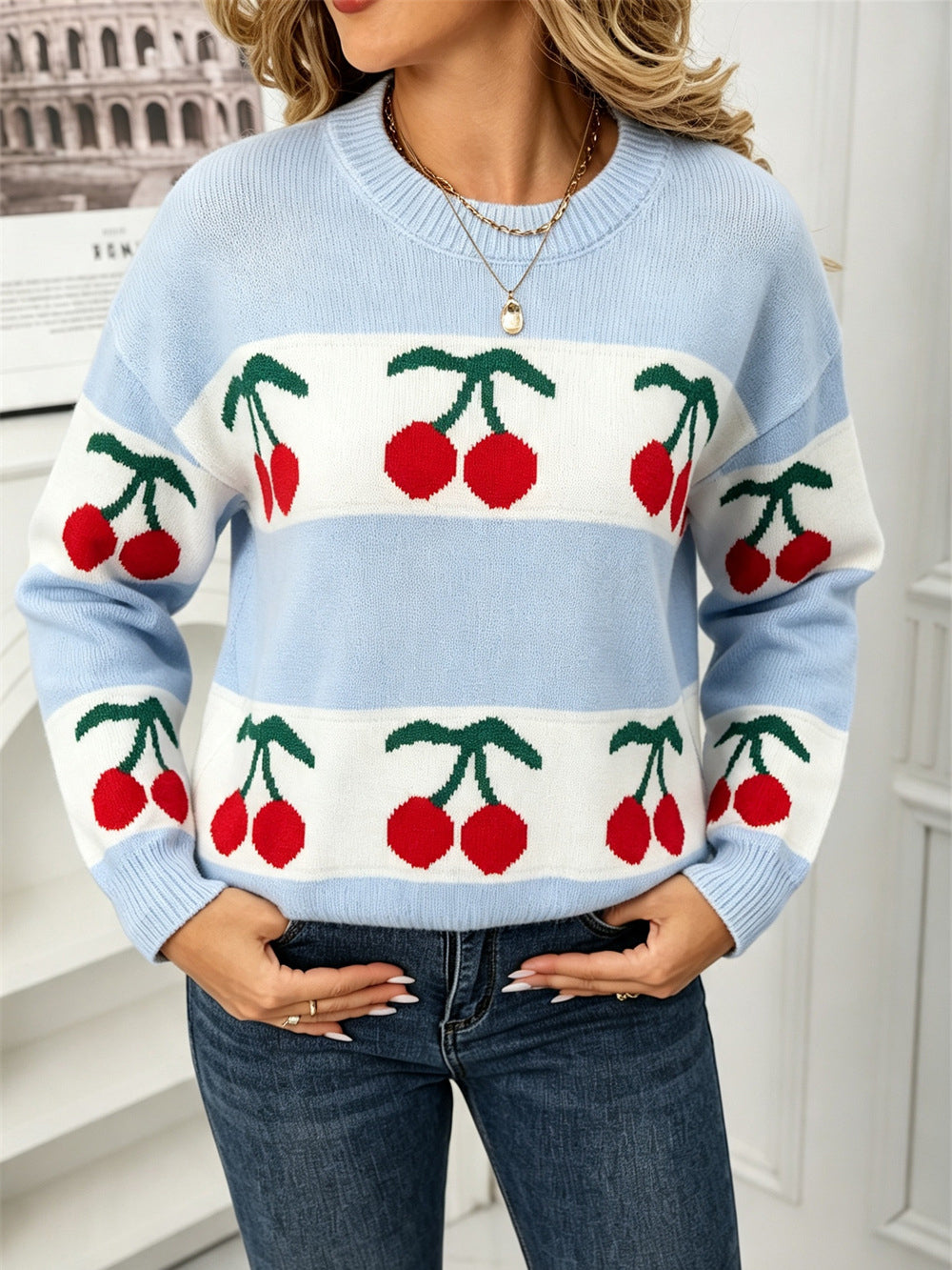 Cherry Stripe Knit Sweater