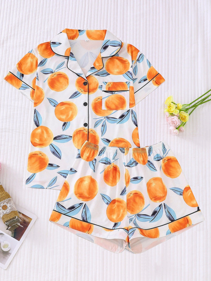 Peach Print Pajama Set