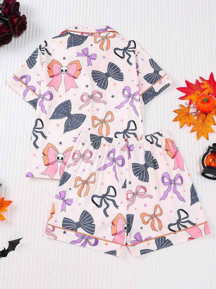 Girls Halloween Bow Print Pajama Set