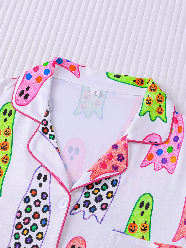 Colorful Ghost Halloween Pajama Set