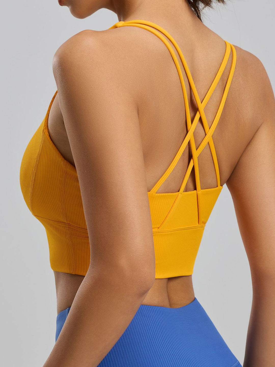 Ribbed Criss Cross Back Sports Bra