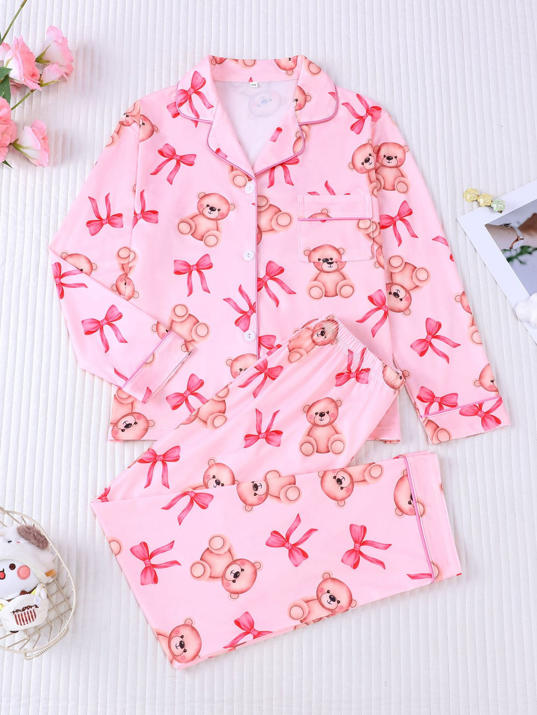 Teddy Bow Kids Long Sleeve Pajama Set