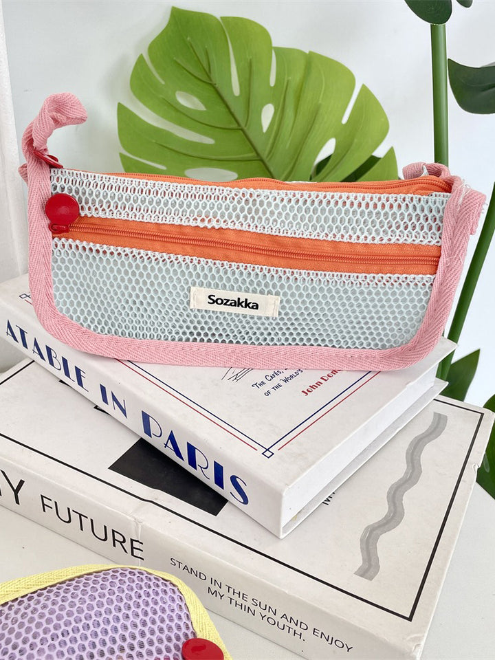 Pastel Mesh Double Zip Pencil Pouch