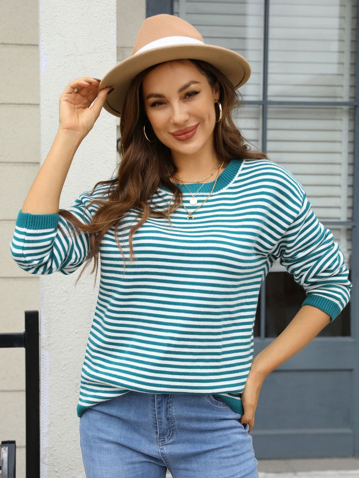 Thin Stripe Round Neck Sweater