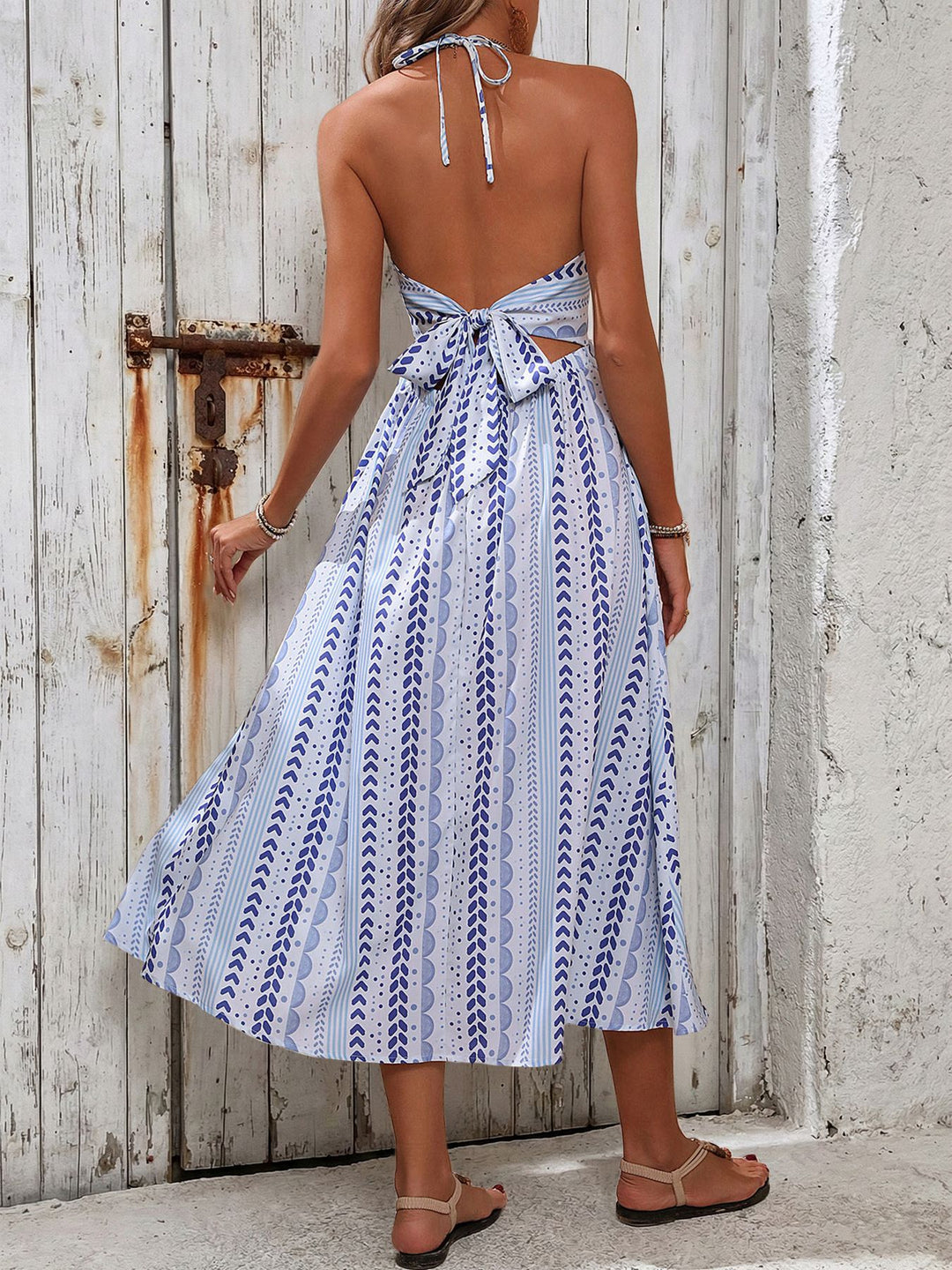 Coastal Boho Midi Halter Dress