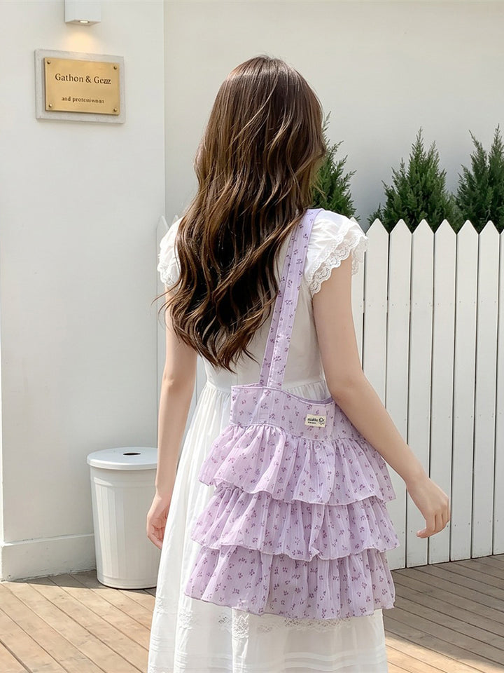 Ruffle Floral Tiered Tote Bag