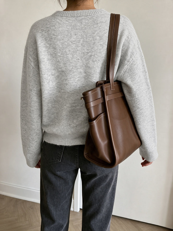 Classic Crew Neck Button Front Knit Cardigan