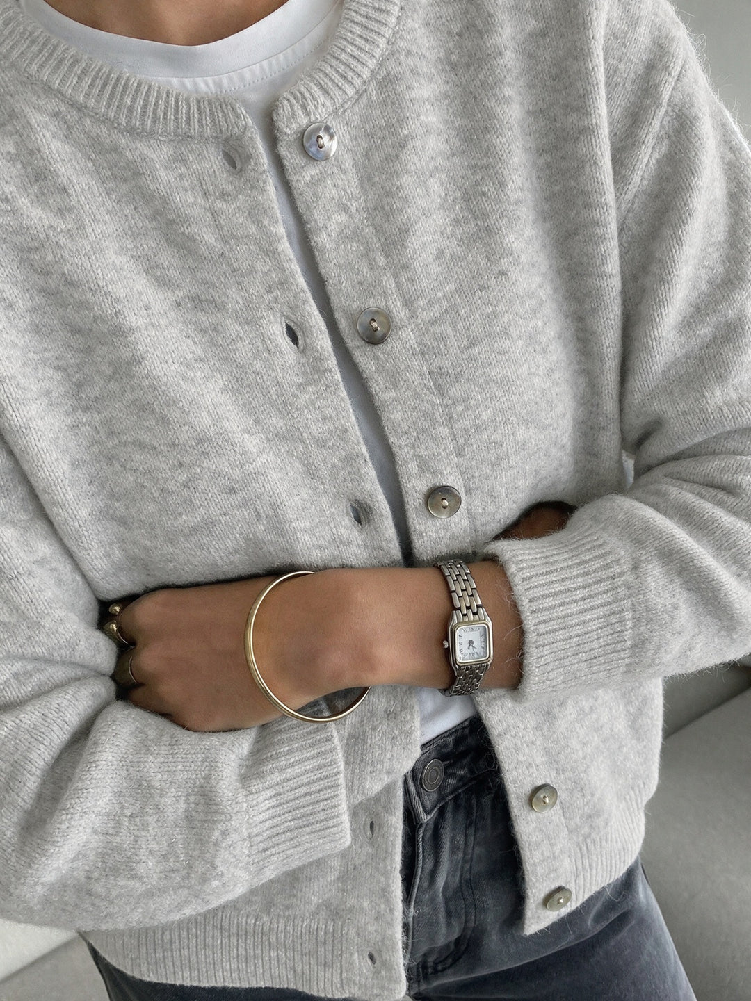 Classic Crew Neck Button Front Knit Cardigan