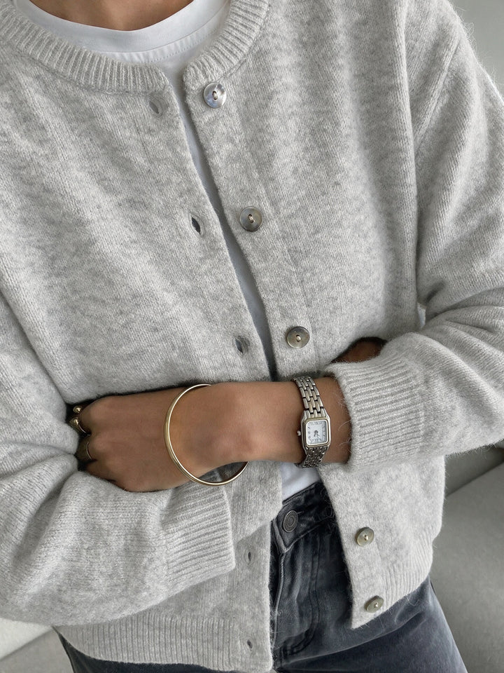 Classic Crew Neck Button Front Knit Cardigan