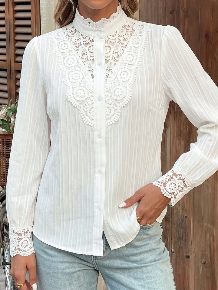 Vintage Lace High Neck Button Blouse