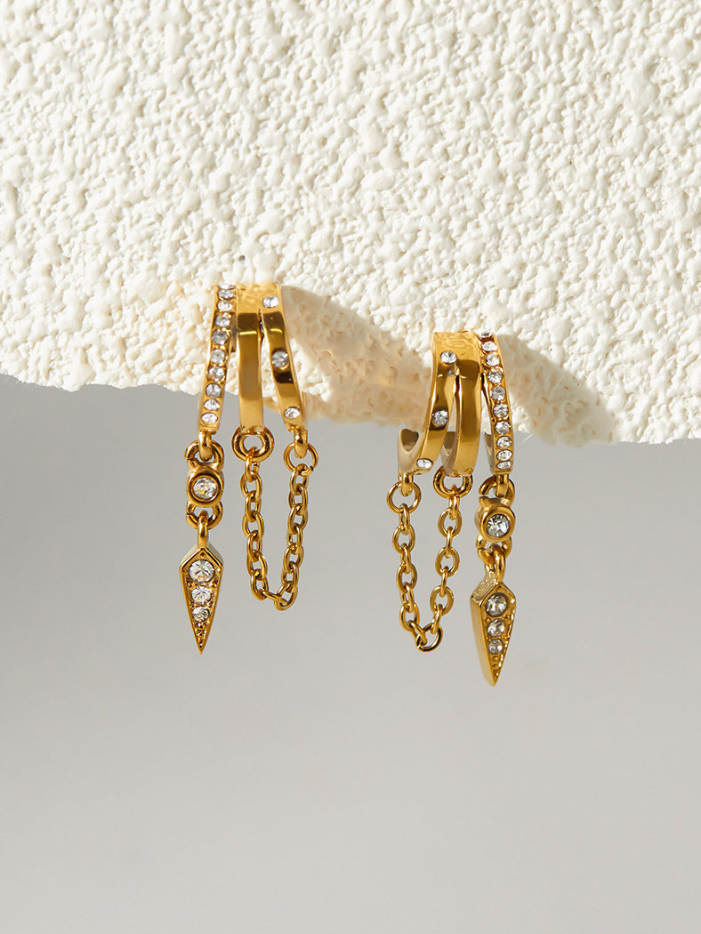 Pavé Chain Drop Cluster Huggie Earrings
