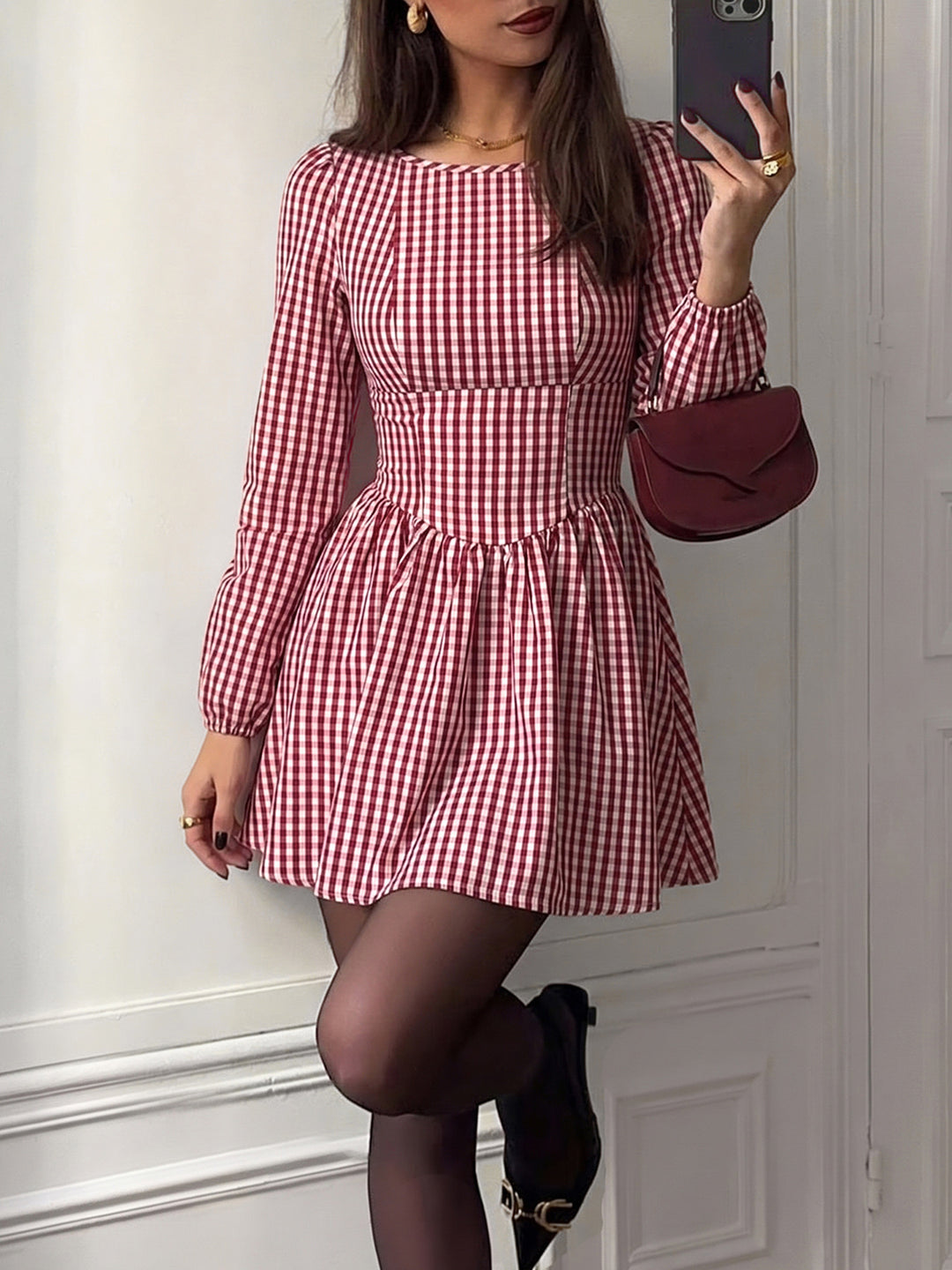 Gingham Open Back Bow Mini Dress