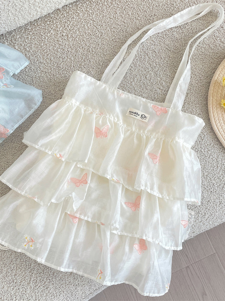 Butterfly Embroidered Tiered Organza Tote Bag