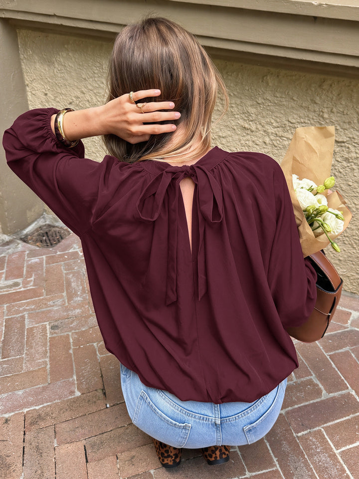 Tie-Back Balloon Hem Blouse