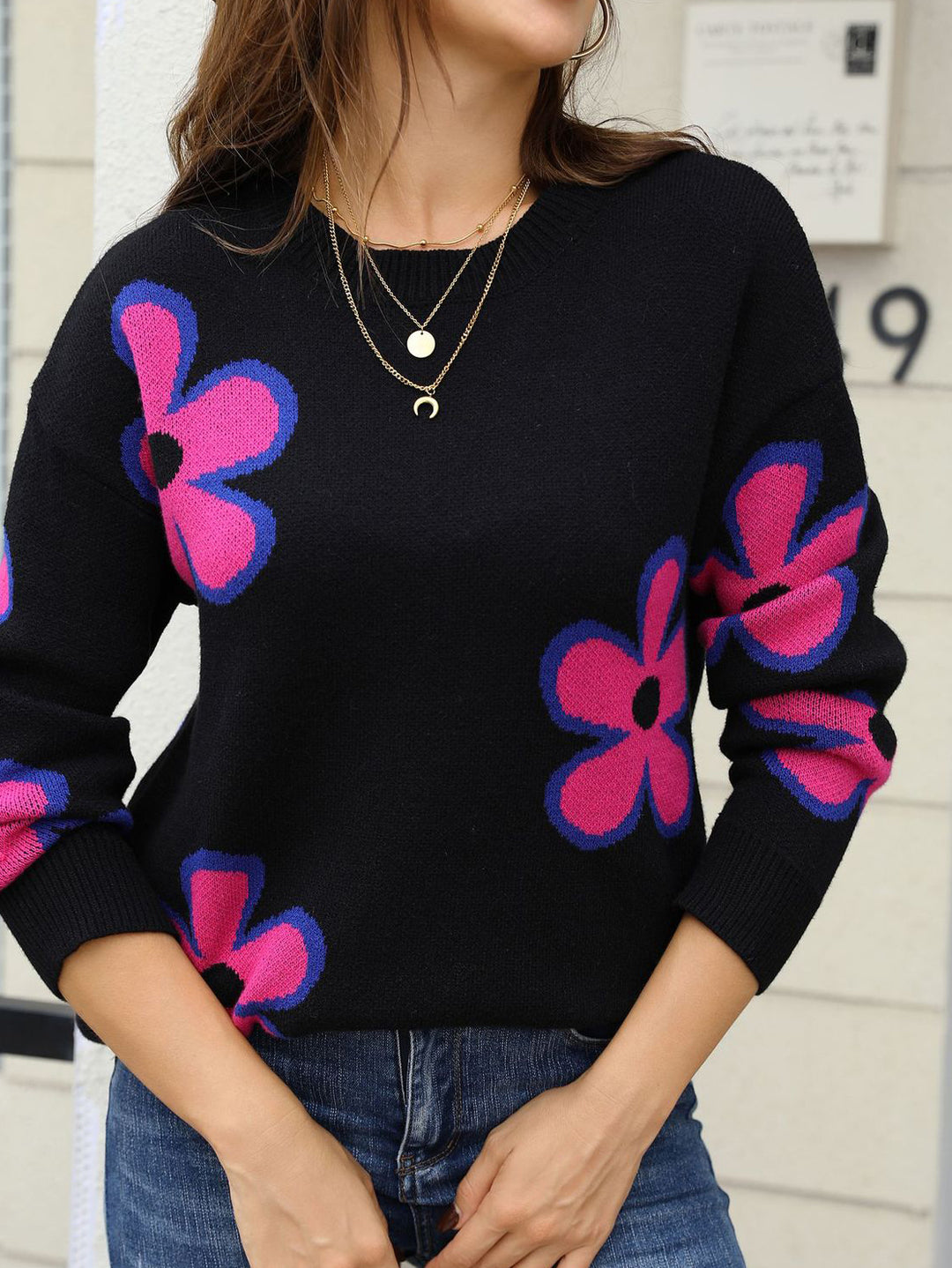 Flower Print Sweater