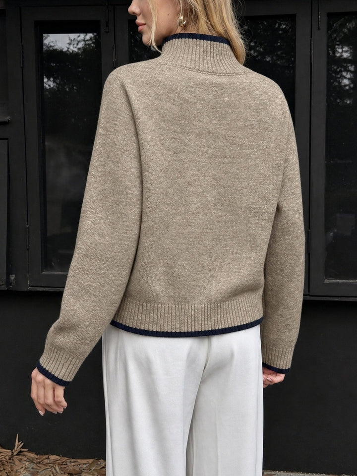 Contrast Trim Mock Neck Knit Sweater