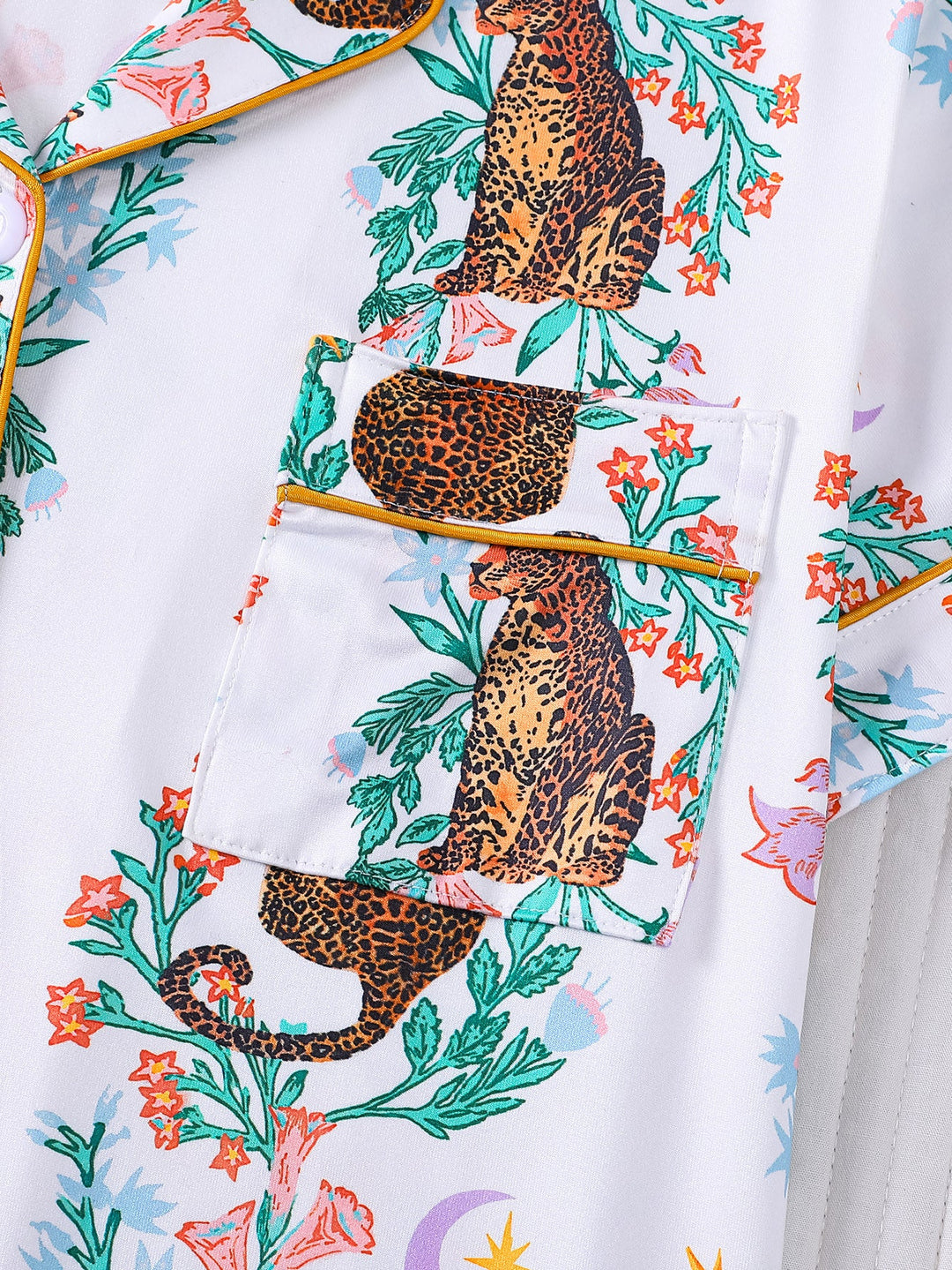 Floral Cheetah Cat Pajama Set