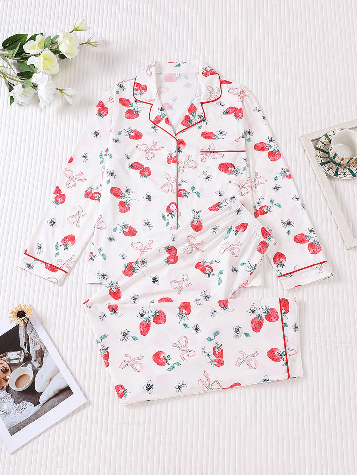 Strawberry & Bows Long Sleeve Pajama Set
