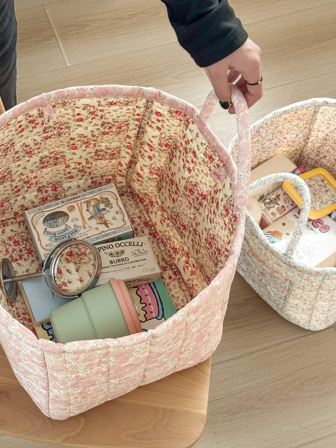 Quilted Floral Storage Tote