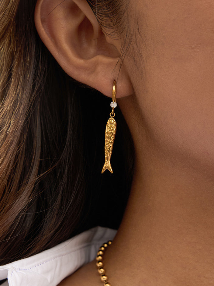 Golden Coastal Fish Drop Earrings
