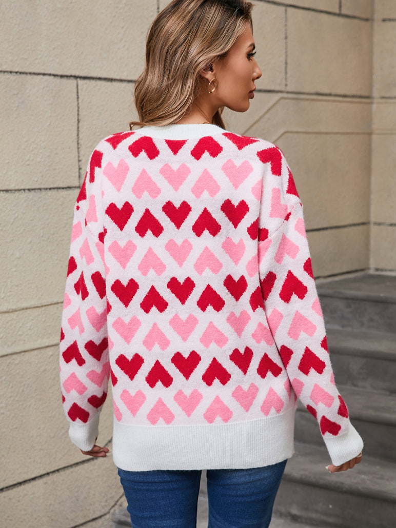 Dual Tone Heart Pattern Sweater