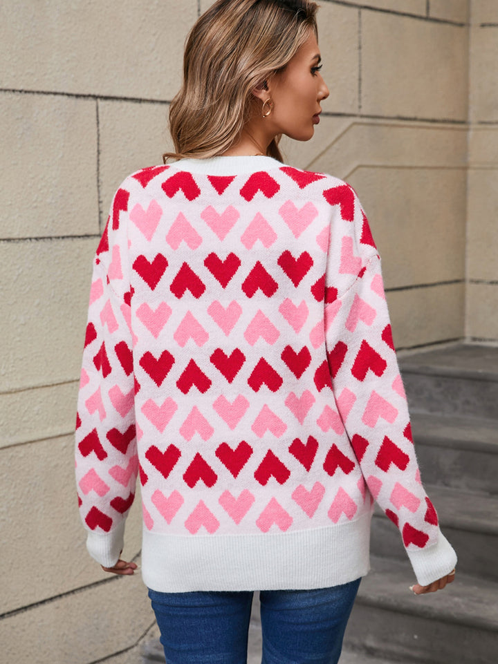 Dual Tone Heart Pattern Sweater
