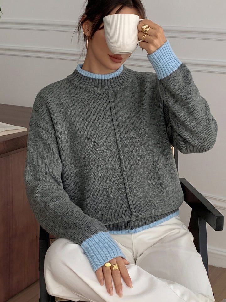 Contrast Trim Crewneck Knit Sweater