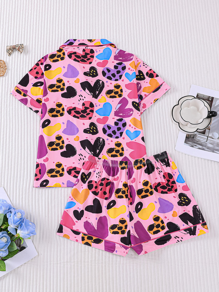Colorful Heart Print Pajama Set