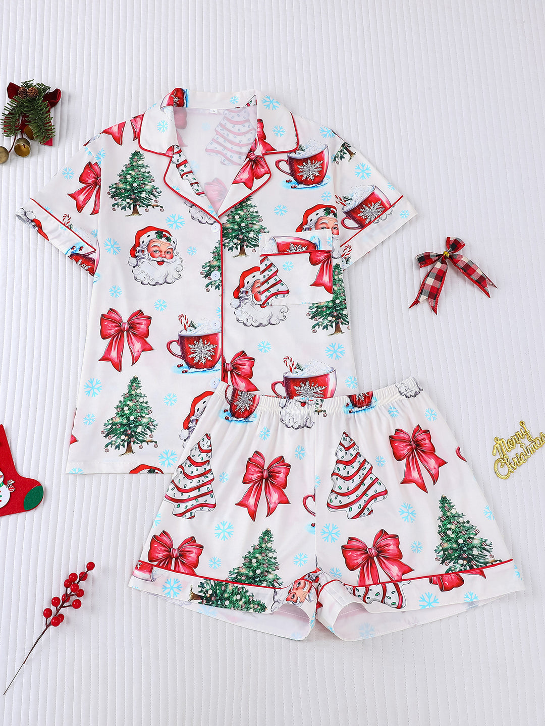 Vintage Christmas Santa Short Pajama Set