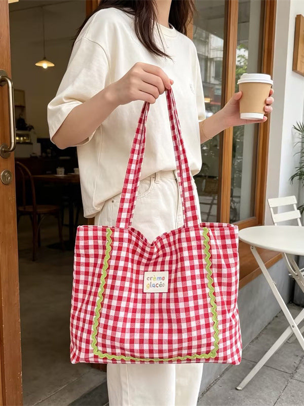 Scalloped Gingham Tote Bag