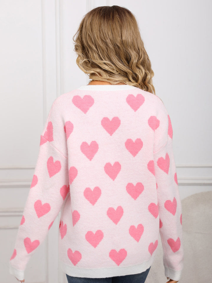 Contrast Heart Print Sweater