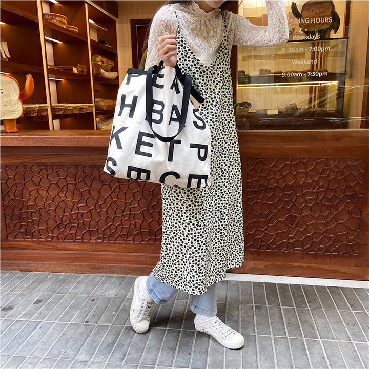 Oversized Letter Print Canvas Tote Bag