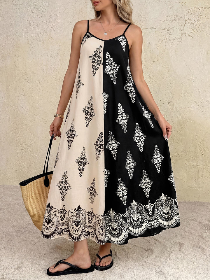 Boho Contrast Print Midi Dress