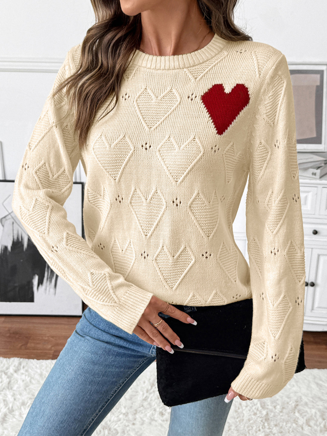 Textured Heart Sweater