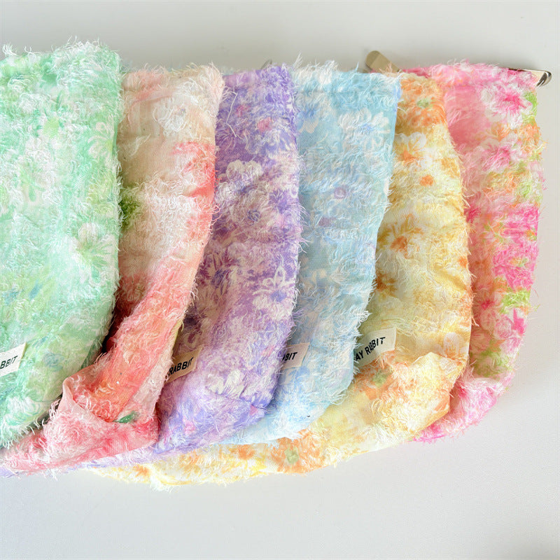 Textured Floral Cosmetic Pouch