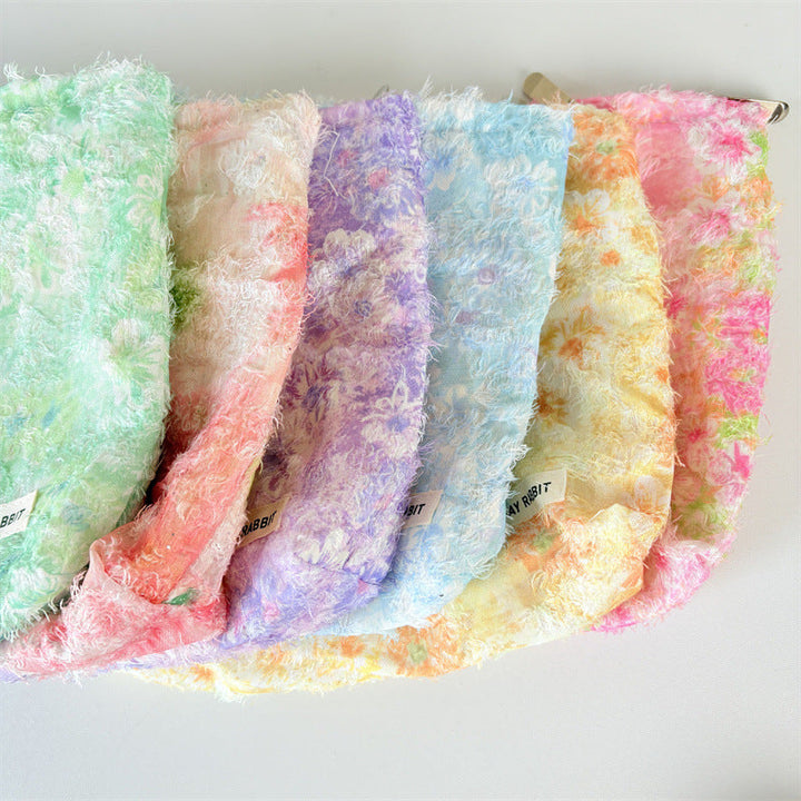 Textured Floral Cosmetic Pouch