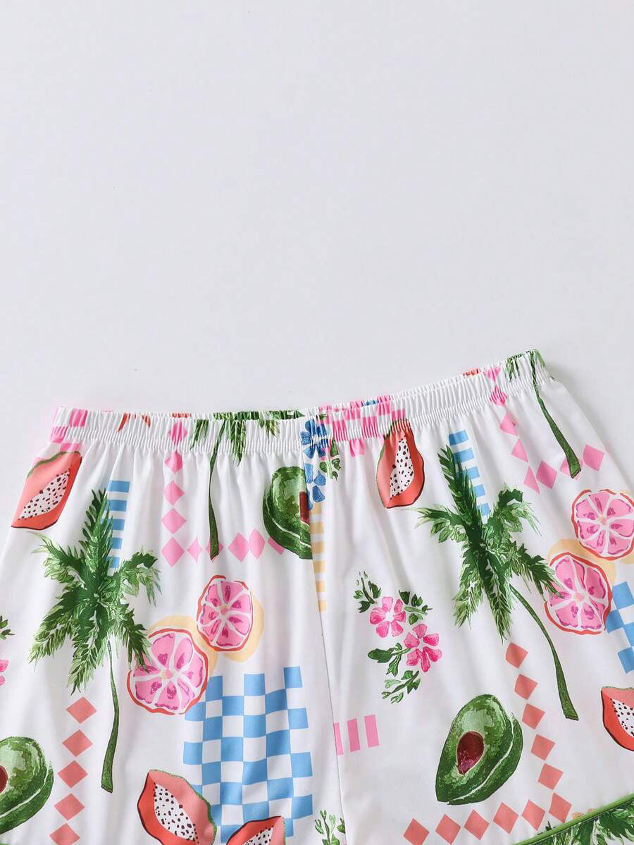Tropical Fruit & Palm Print Pajama Set