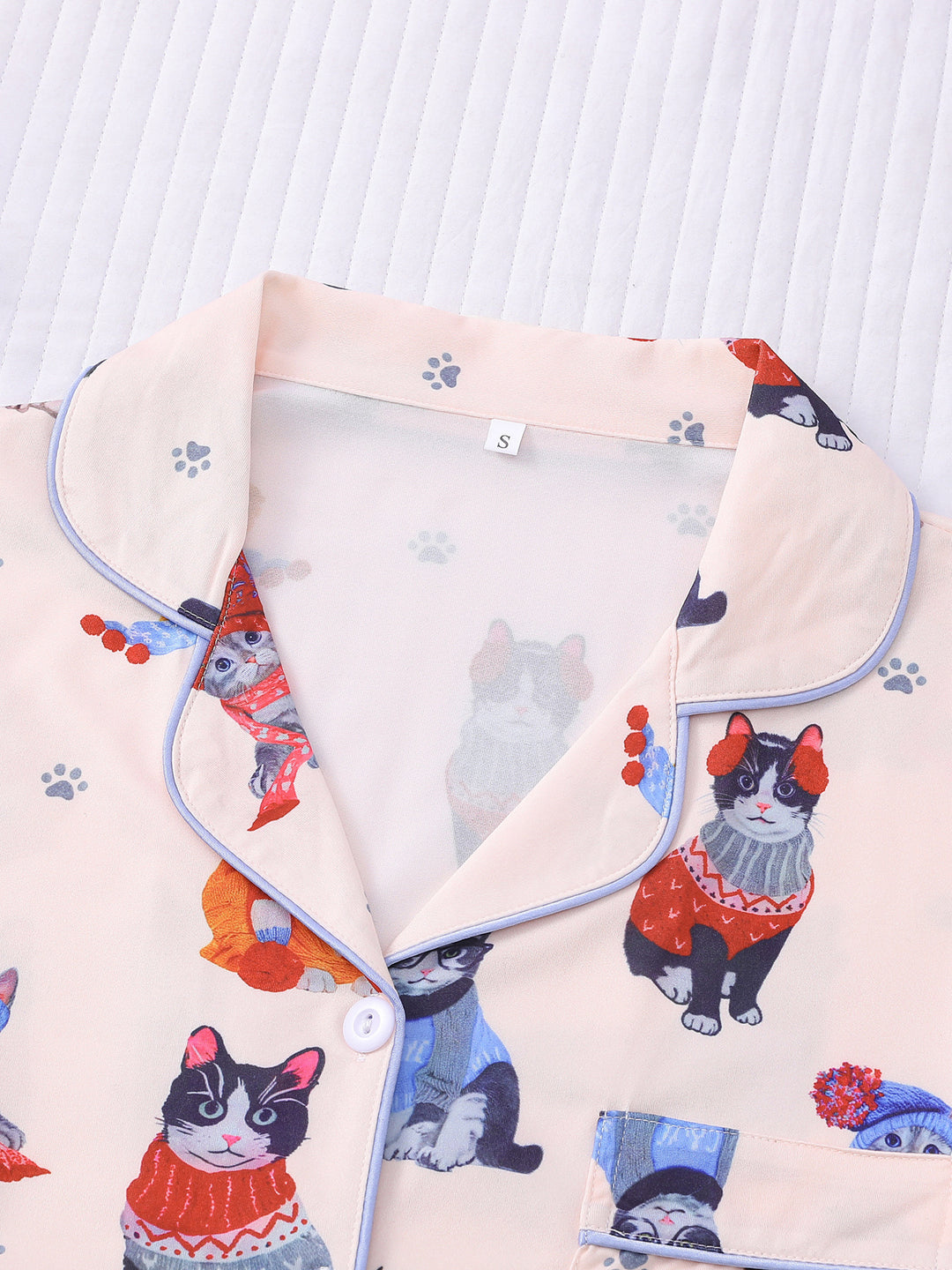 Cozy Cat Pattern Pajama Set