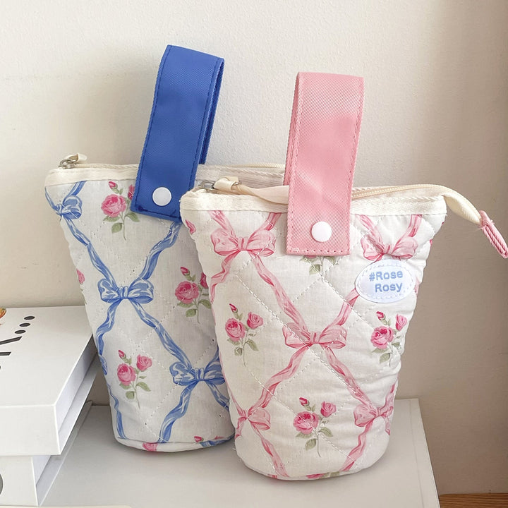Quilted Bow Floral Fold Down Pencil Bag