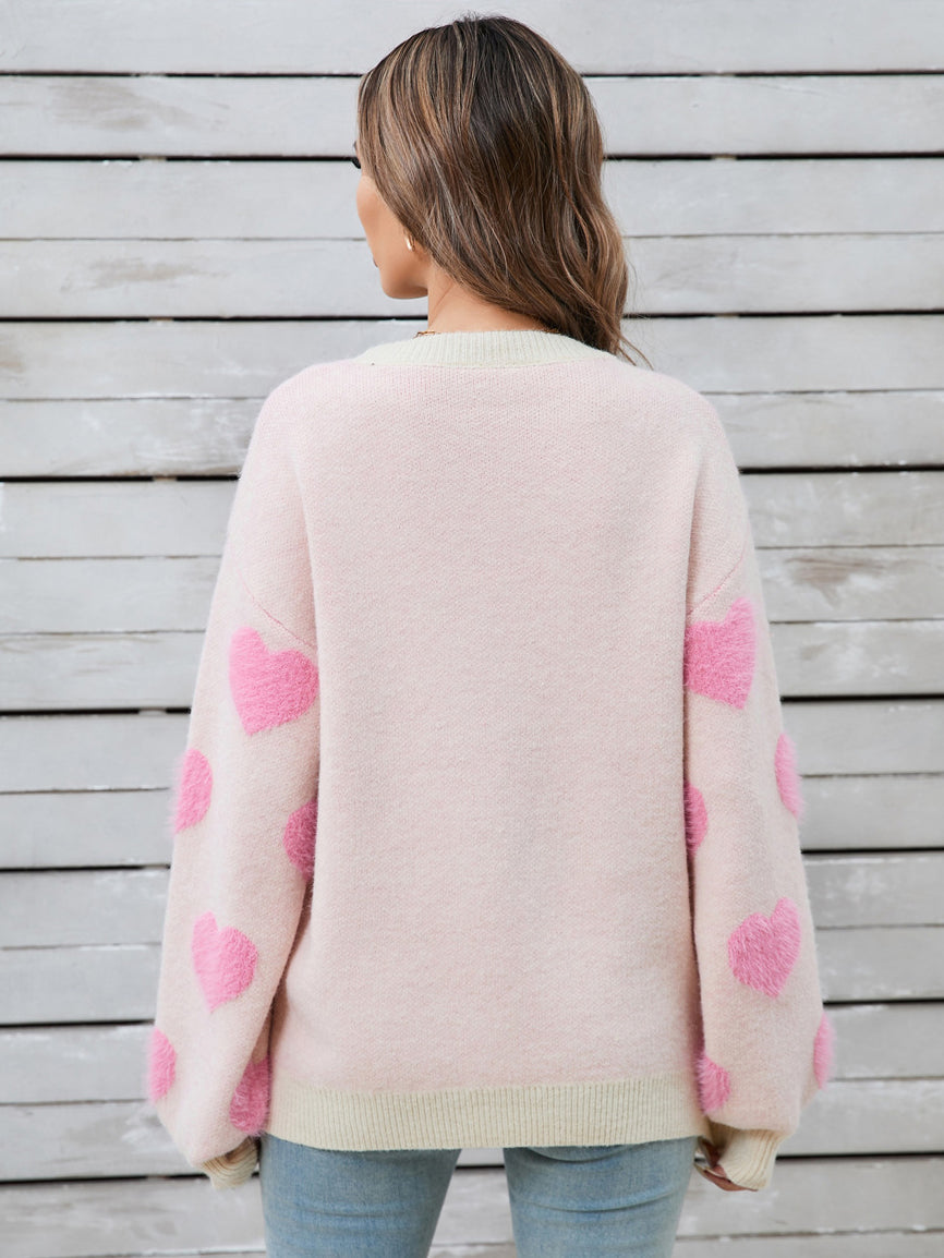 Fuzzy Knit Heart Sweater