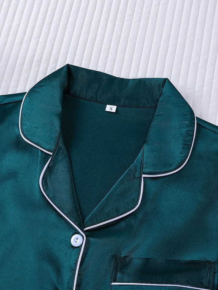 Smooth Fabric Contrast Piping Women's Pajama Set