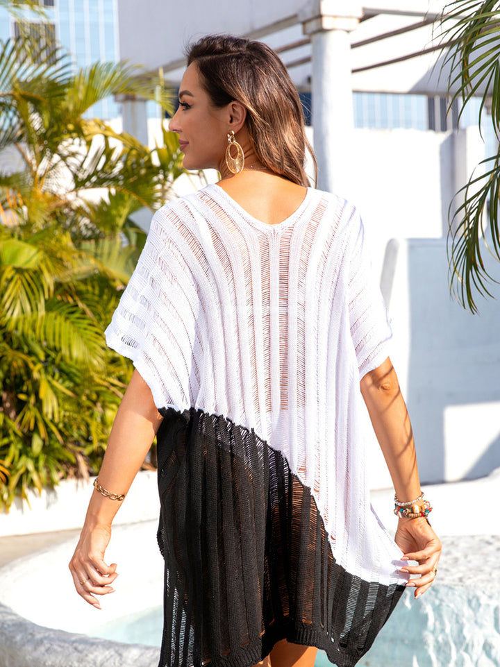 Colorful Contrast Split Hem Swim Coverup