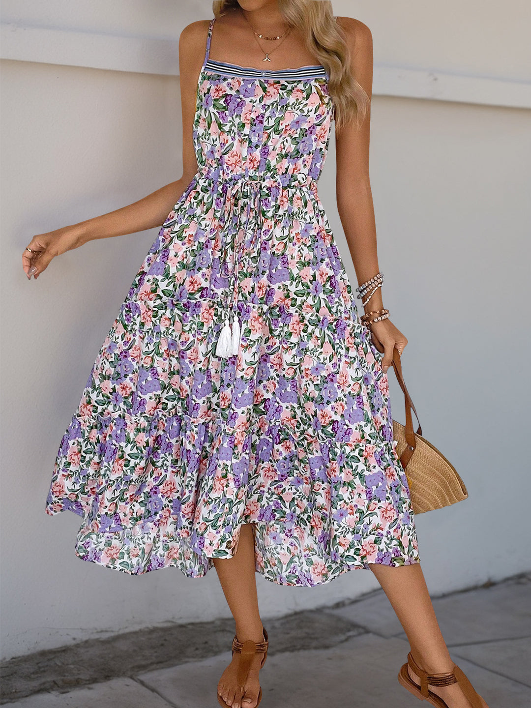 Square Neck Floral Midi Dress Large Square Neck Floral Midi Dress Large