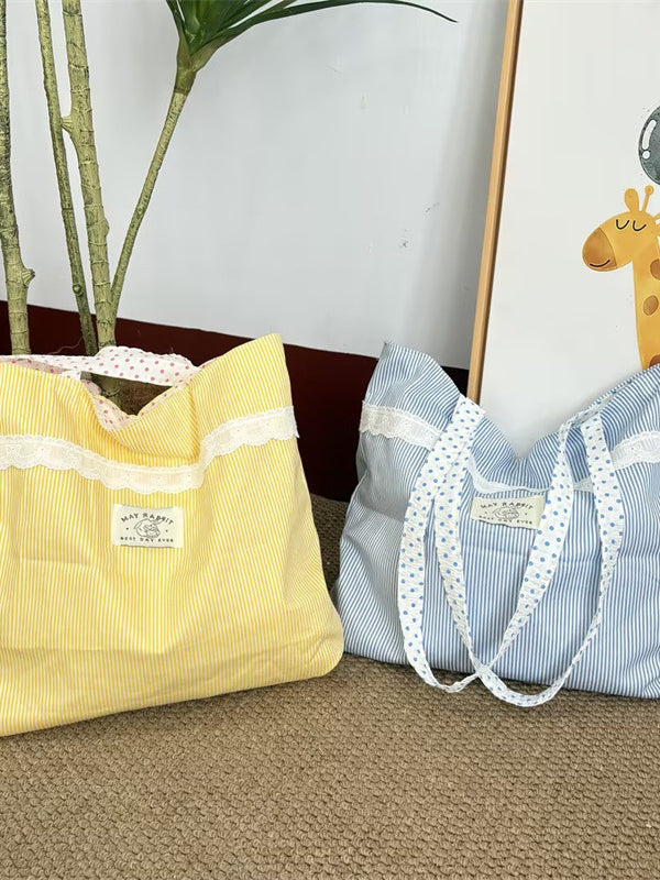 Lace Trim Stripe Everyday Tote Bag